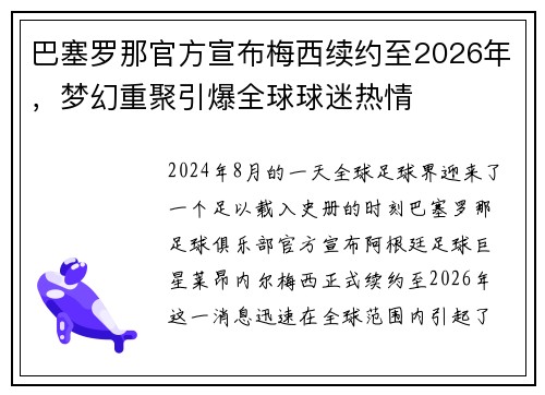 巴塞罗那官方宣布梅西续约至2026年，梦幻重聚引爆全球球迷热情